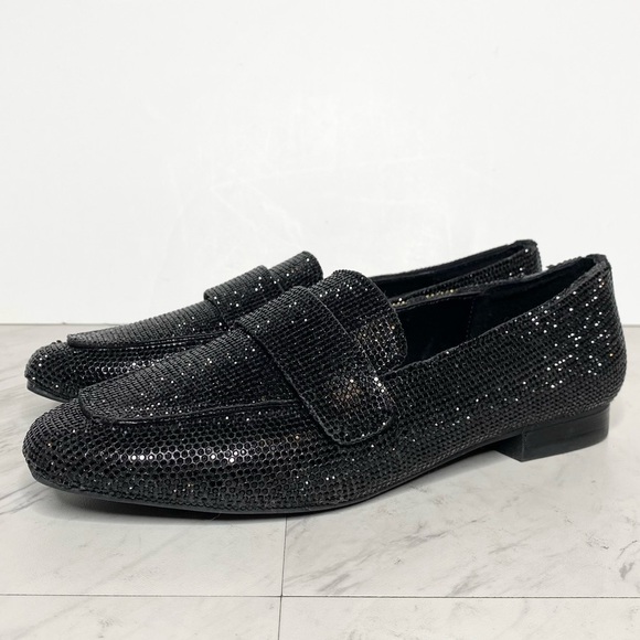 Steve Madden Riski Black Rhinestone Square Toe Loafer 6 1/2 M - Picture 1 of 15